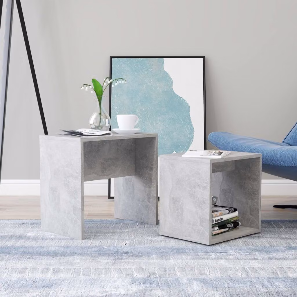 The Living Store set di tavolini in cemento grigio 48x30x45 cm materiale a base di legno