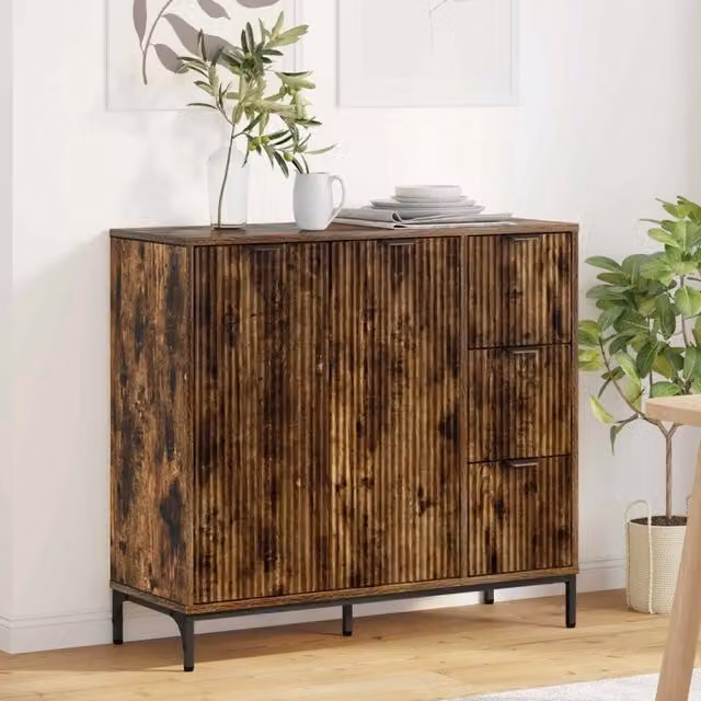 Credenza moderna vidaXL in legno ingegnerizzato color rovere fumé, L: 89,5 cm, P: 33 cm, H: 82 cm – 1