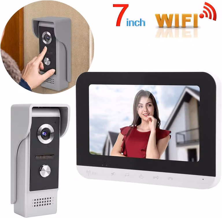 Citofono video Wi-Fi da interno, con schermo da 7 pollici, sistema di videosorveglianza intelligente per porte, campanello video con telecamera a visione notturna, controllabile tramite app
