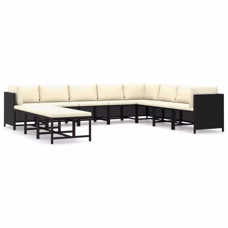 Set Divani da Giardino 11 pz con Cuscini in Polyrattan Nero