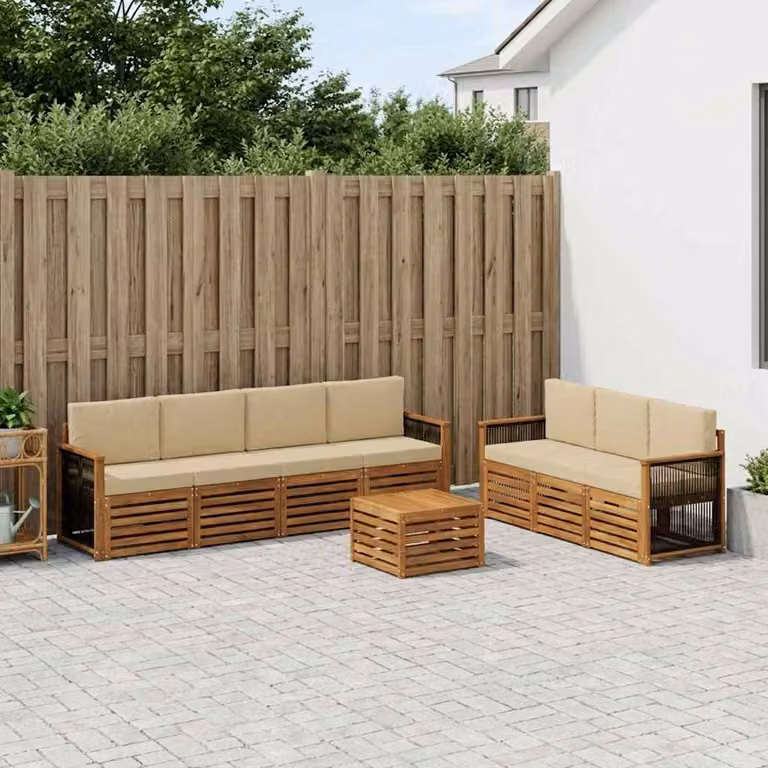 Set di divani da giardino vidaXL in legno di acacia massello con cuscini beige e marroni, 8 pezzi