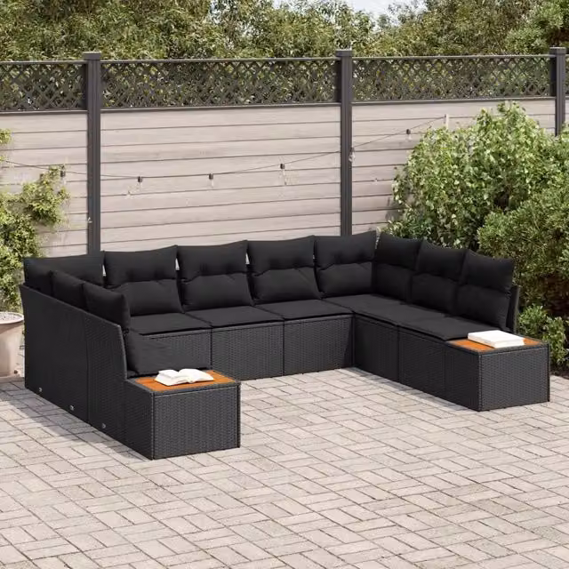 Set Divano da Giardino 5 pz 9-Numero di posti Nero Polyrattan 3356833