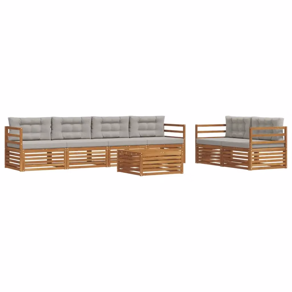 Set di divani da esterno vidaXL in legno di acacia con cuscini, beige e grigio – 2