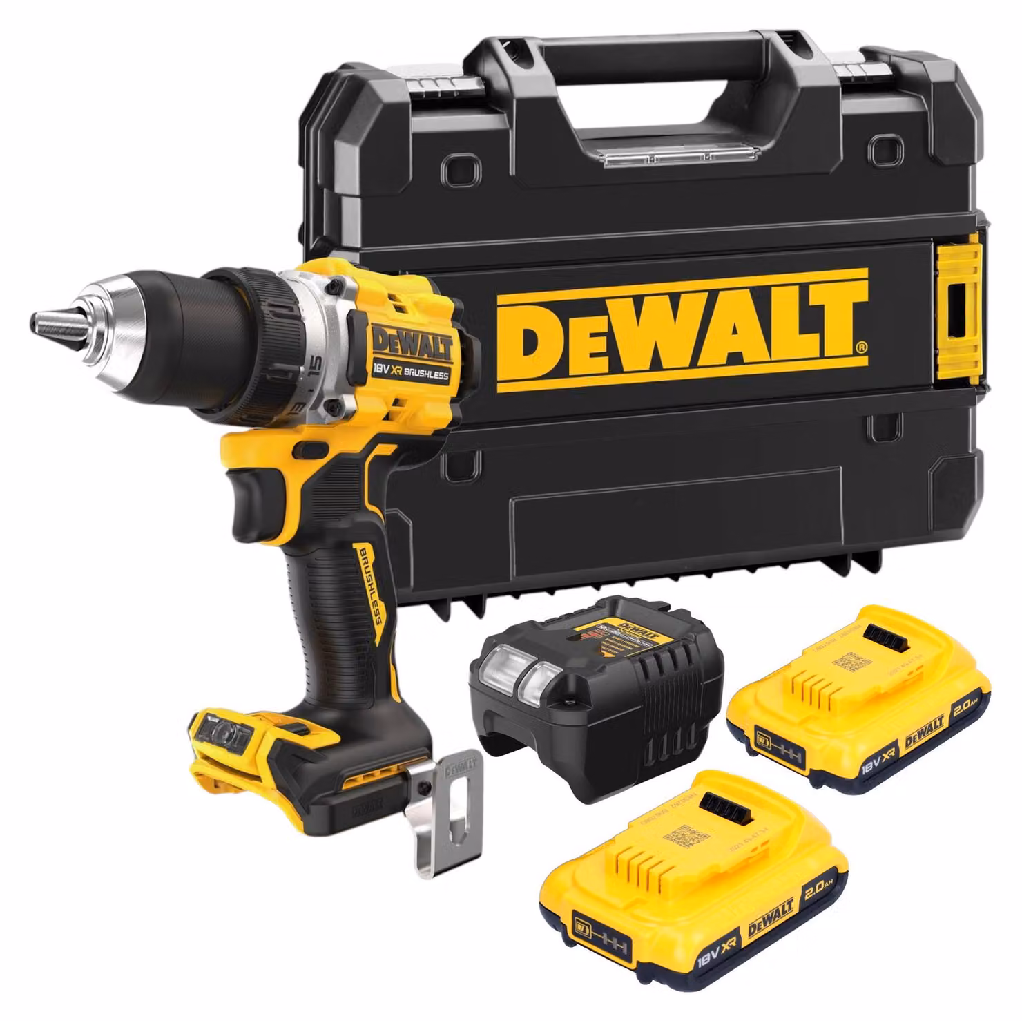 Trapano avvitatore a batteria DeWalt DCD 800 D2T 18 V 90 Nm senza spazzole + 2x batteria ricaricabile 2,0 Ah + caricabatterie + TSTAK