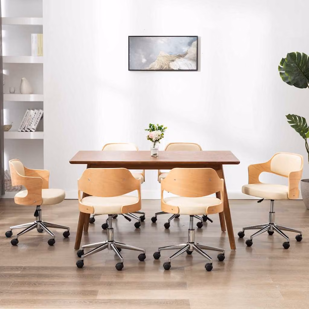 Set di 4 sedie da pranzo girevoli vidaXL in legno e similpelle beige con design moderno