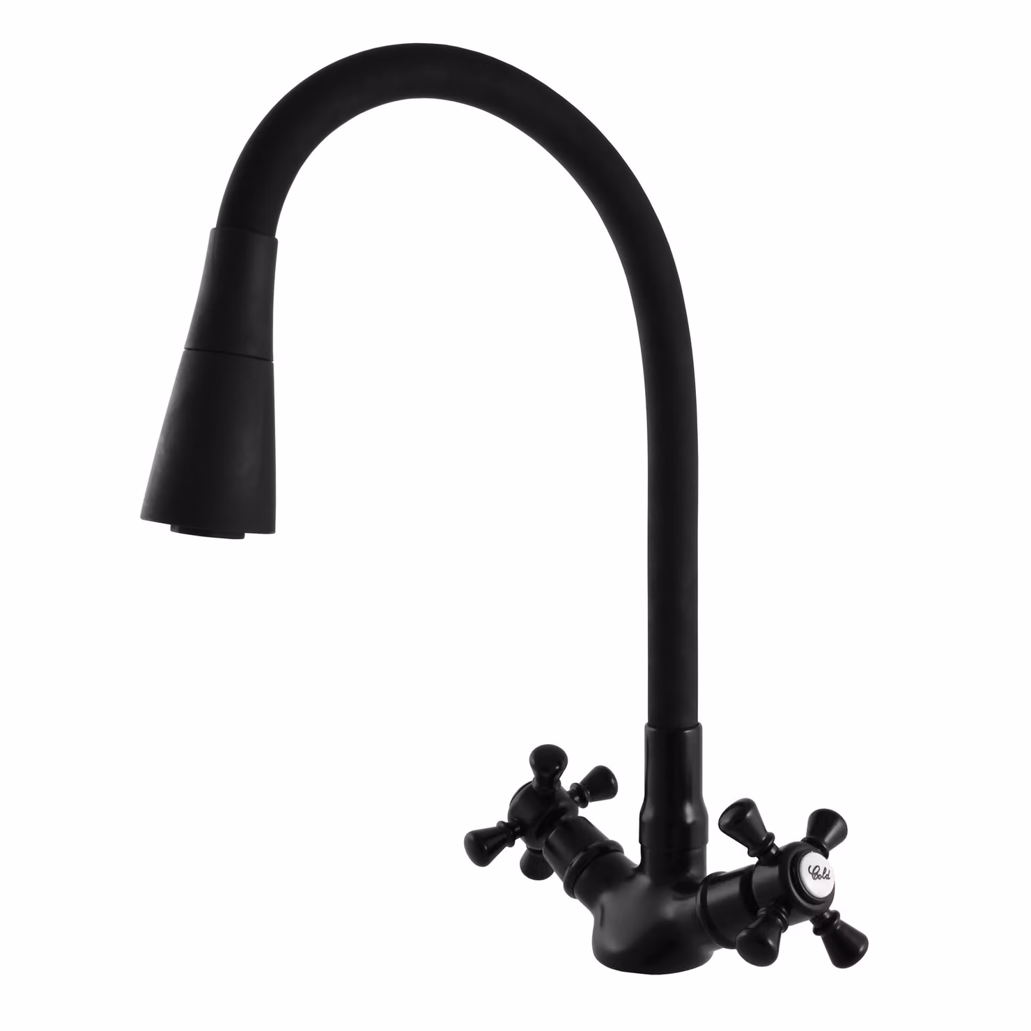 Slezák-RAV Miscelatore da appoggio con braccio flessibile e doccia MORAVA RETRO MK320/13CMAT Colore: nero opaco, Dimensione: 3/8''