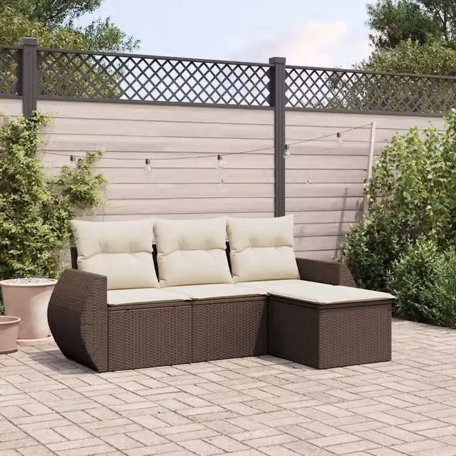 Set Divano da Giardino 4 pz con Cuscini-Sofa da Giardino-Divanetto da esterno Marrone in Polyrattan 188350