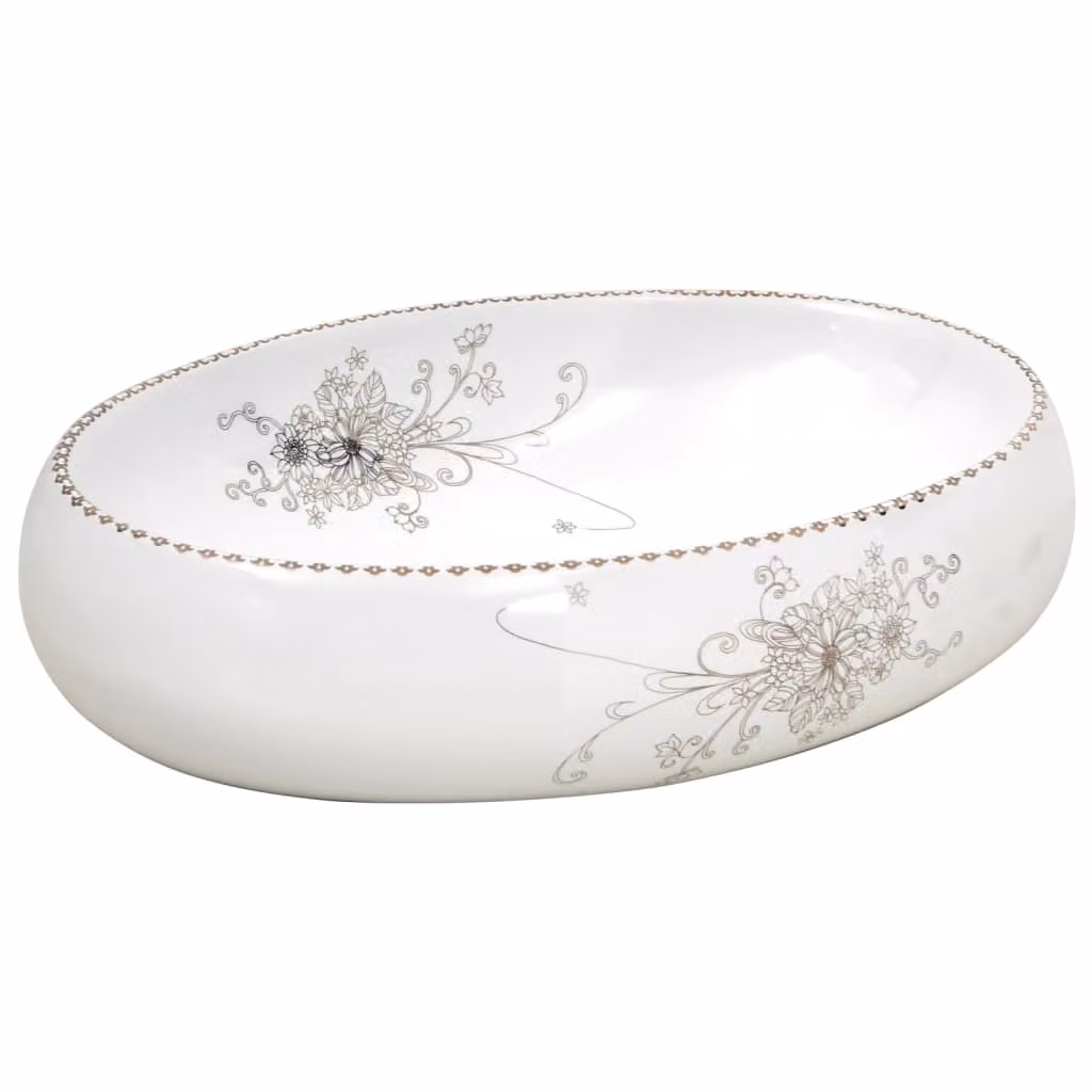 Lavabo da Appoggio Bianco Ovale 59x40x15 cm Vetroceramica
