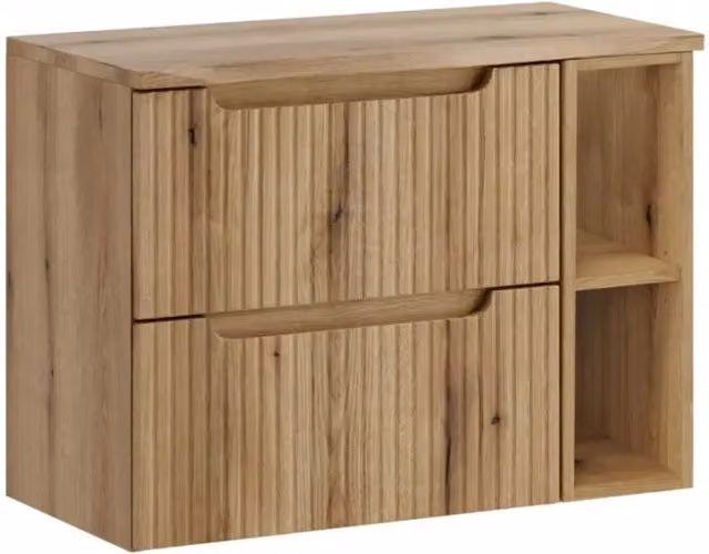 Insieme VANO rovere chiaro 80cm: mobile sotto lavabo con cassetti e nicchie visibili + piano per lavabo + colonna