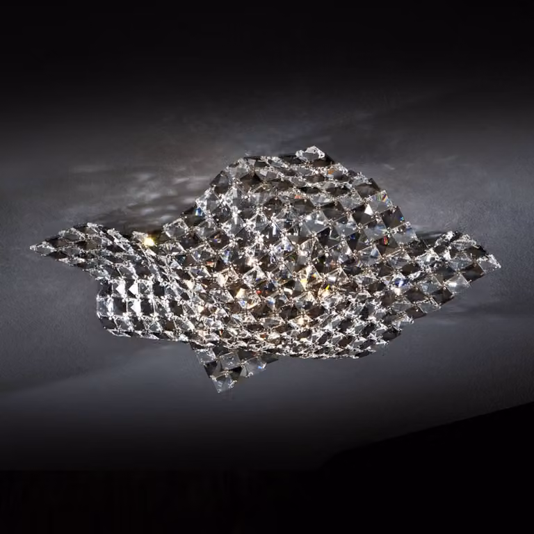 Schuller Valencia Satén - lampada da parete e soffitto 41 cm SATEN, Chiaro / Trasparente, Soggiorno / Sala da pranzo, Cristallo, Applique