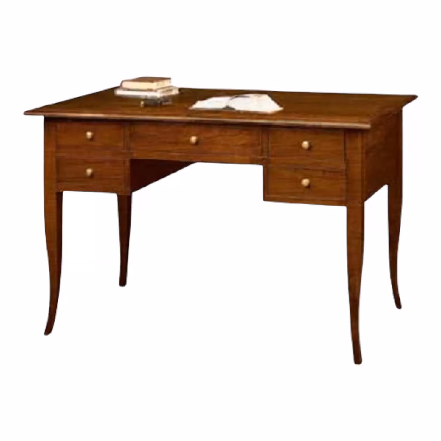 Scrivania in legno di pino stile arte povera con 5 cassetti color noce Mobili 2G L: 150 cm, P: 65 cm, H: 81 cm – 2