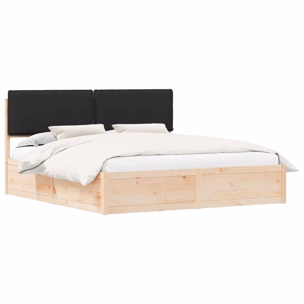 Letto con testiera rivestita vidaXL in pino massello nero 200 x 200 cm – 2