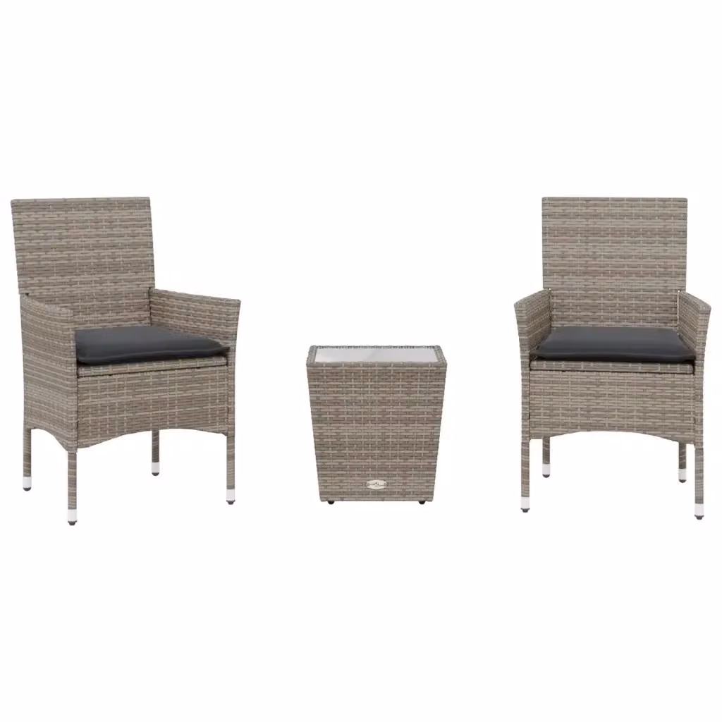 Set da Bistrò vidaXL in Polyrattan e Vetro Grigio con 3 Cuscini – 2