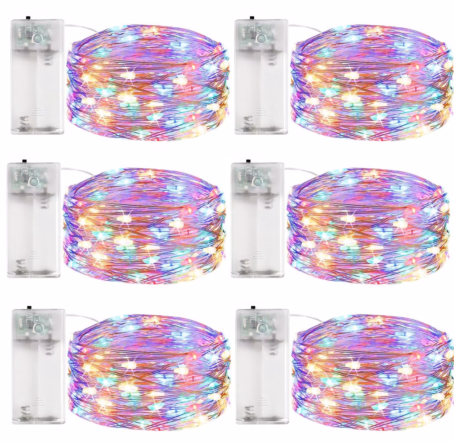 Set di 6 catene luminose a LED, lunghezza 2 metri, 20 LED, con timer, filo di rame, multicolore