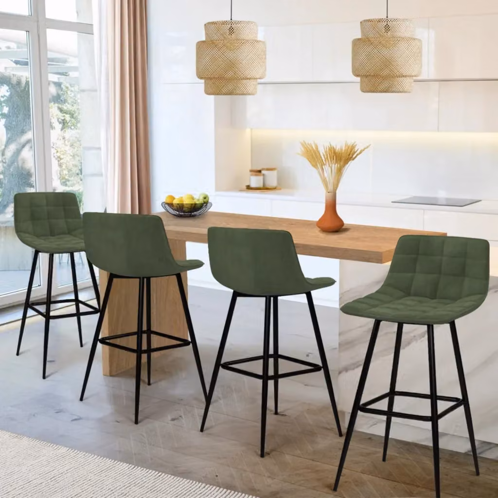 Set di 4 sgabelli da bar MADY IDMarket in velluto grigio scuro con struttura in metallo nero opaco – 2