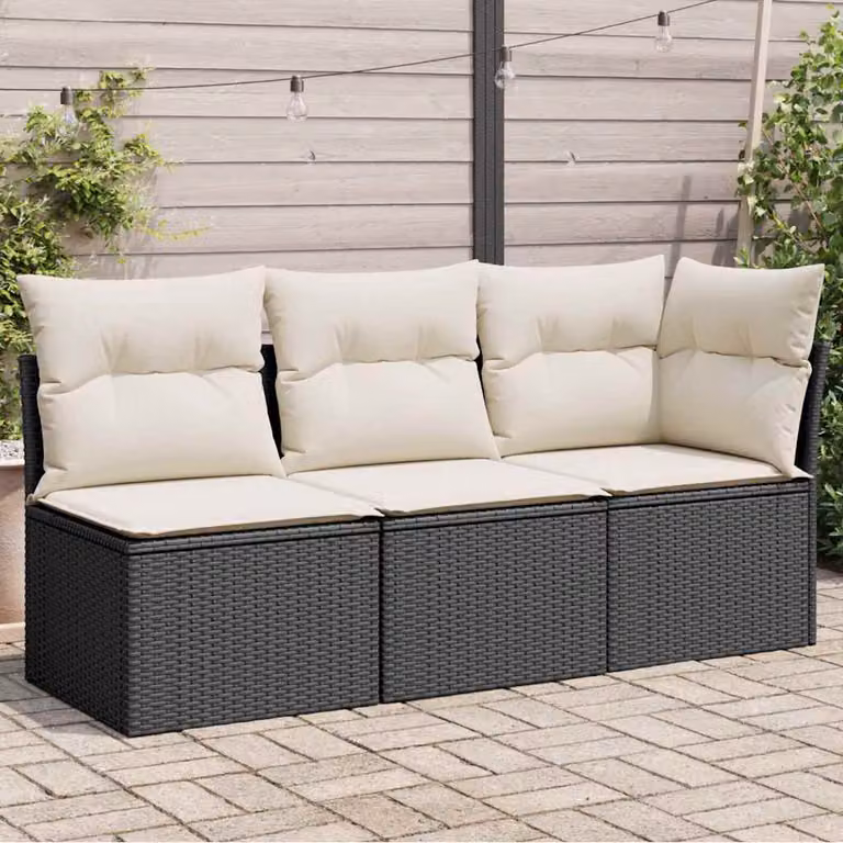 vidaXL Divano da Giardino Moderno a 3 Posti con Cuscini Imbottiti e Coperture Rimovibili in Polyrattan e Metallo Nero
