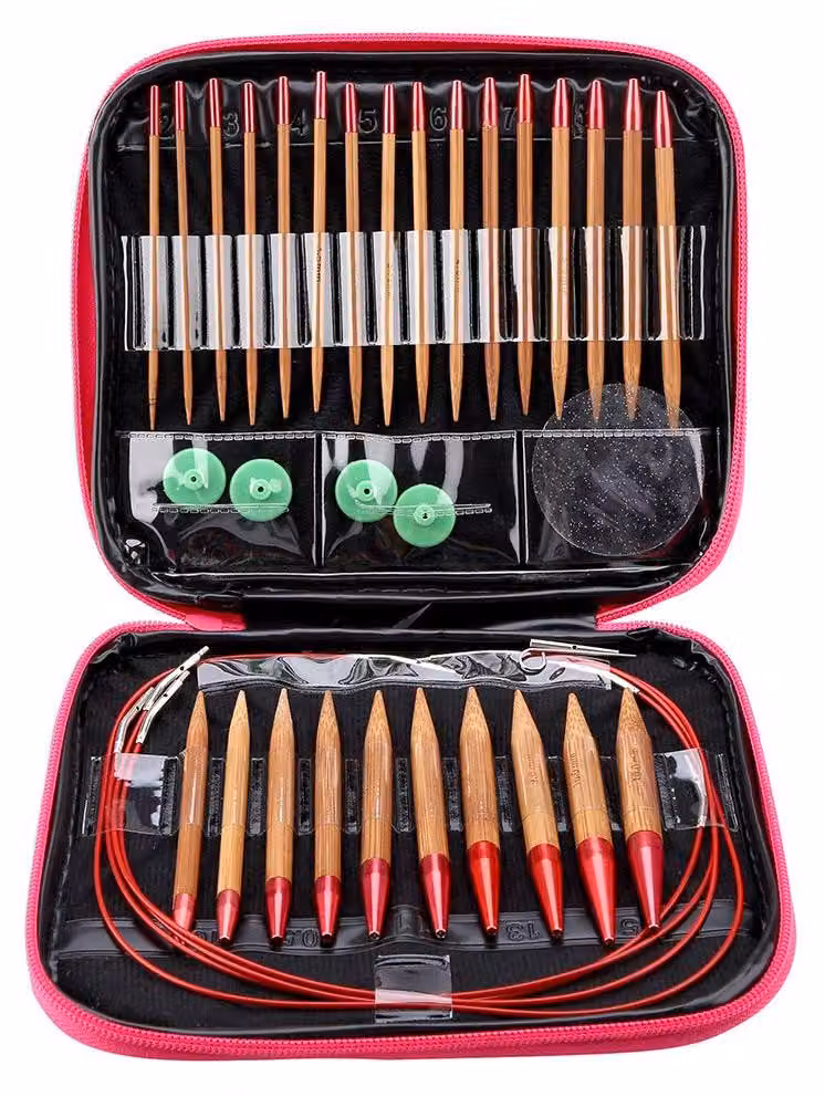 Set di ferri circolari - Realizzati in bambù carbonizzato con alluminio - Aghi intercambiabili - Akozon9gik1xe2t0