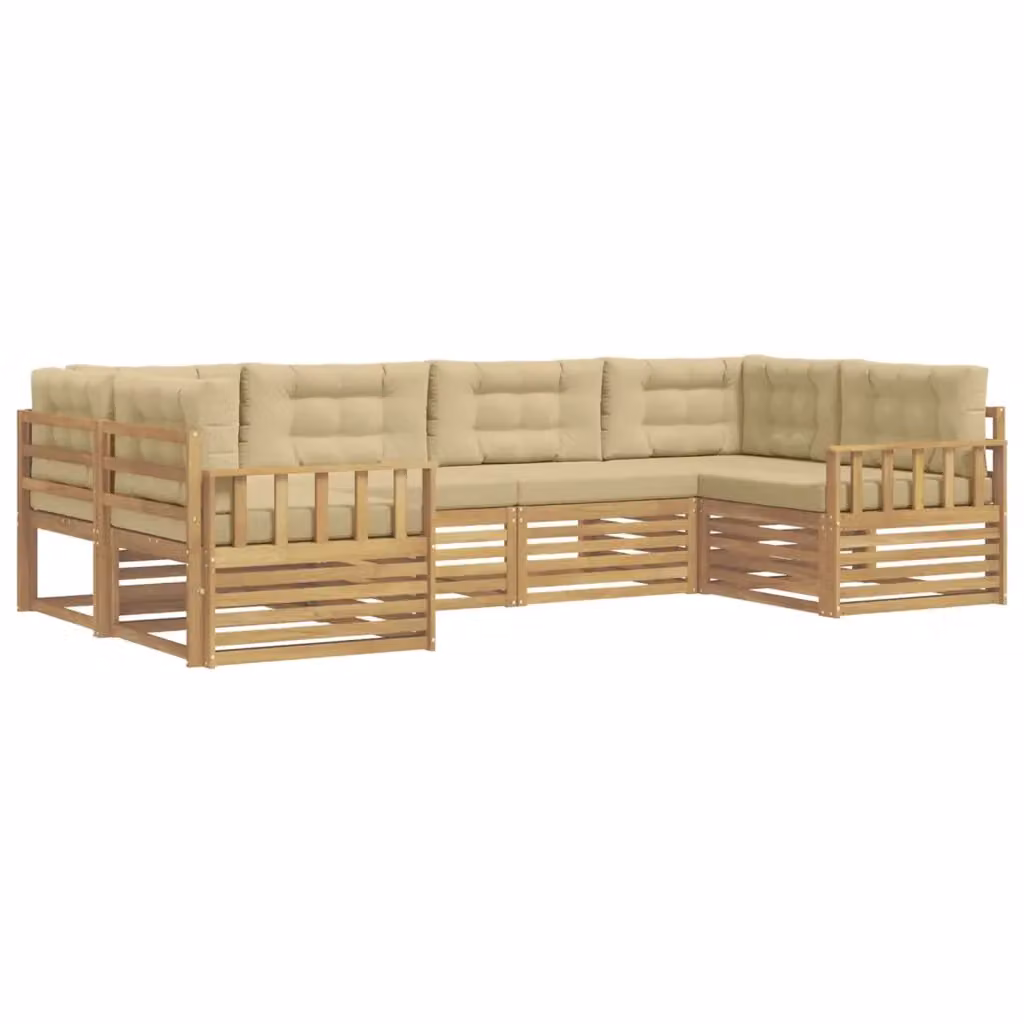 Set di divani da esterno a L vidaXL in legno di acacia con cuscini, Bianco e Beige – 2