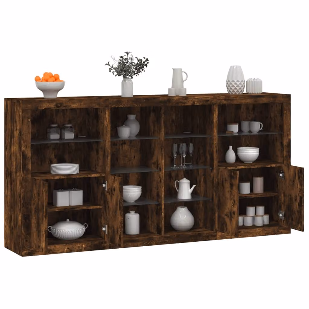 Credenza moderna vidaXL con luci LED in rovere fumo marrone L: 202 cm, P: 37 cm, H: 100 cm – 1