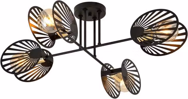 Plafoniera Moderna Ondurgo Acciaio Nero 4 Luci E27