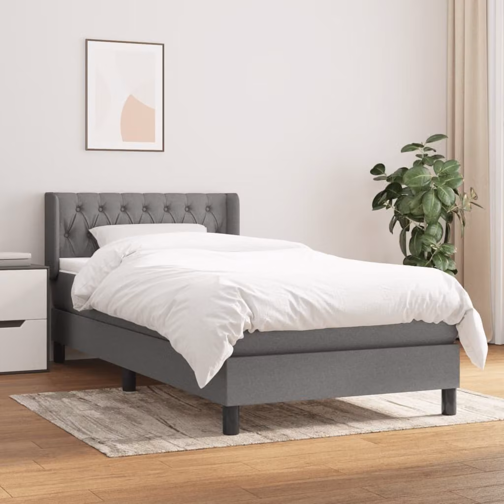 The Living Store Letto a molle con materasso grigio scuro 90x200 cm in tessuto
