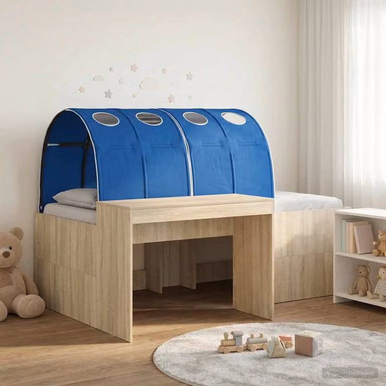 Letto con Tunnel vidaXL in Legno Ingegnerizzato, Colore Rovere e Blu, L/P/H: 200 x 80 x 123,5 cm