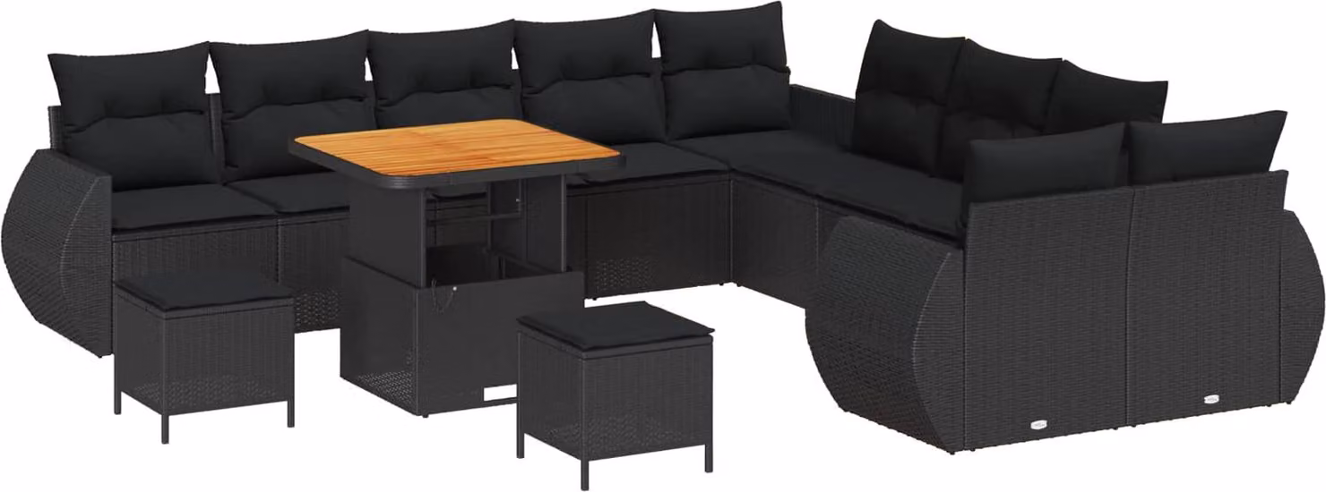 Set Divano da Giardino 13 pcs Nero polyrattan