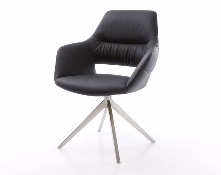DELIFE Sedia girevole Yago-Flex con braccioli in vera pelle nera, base a croce larga in acciaio inox, girevole a 360°, funzione oscillante, molleggiatura a molle insacchettate