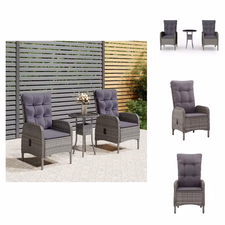 vidaXL Set bistrot da giardino 3 pezzi in rattan grigio - Set di mobili da giardino