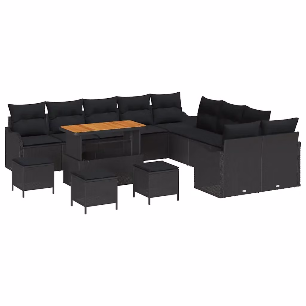 Set Divano da Giardino vidaXL 14 Pezzi a Forma di U con Cuscini e Tavolino Nero – 2