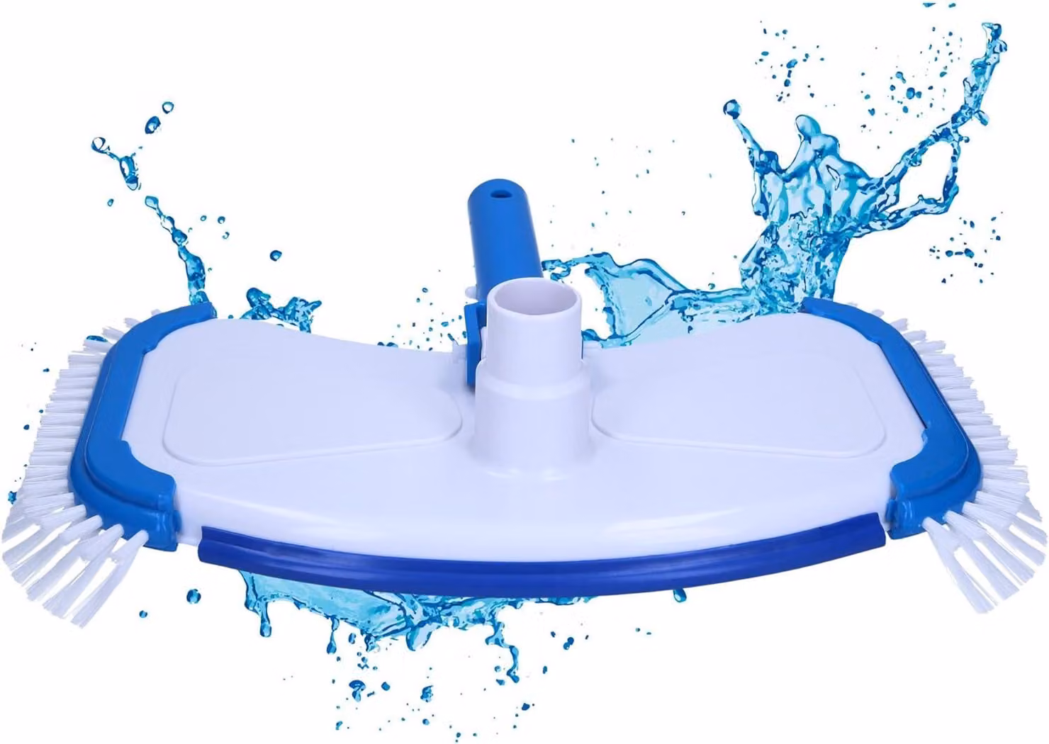 Amapool, aspiratore per piscine da fondo modello Deluxe, dotato di otto setole inferiori e quattro setole laterali aggiuntive. Modello particolarmente robusto. Spazzola per piscina con sistema di aggancio rapido. Adattatore per tubo della piscina con diam