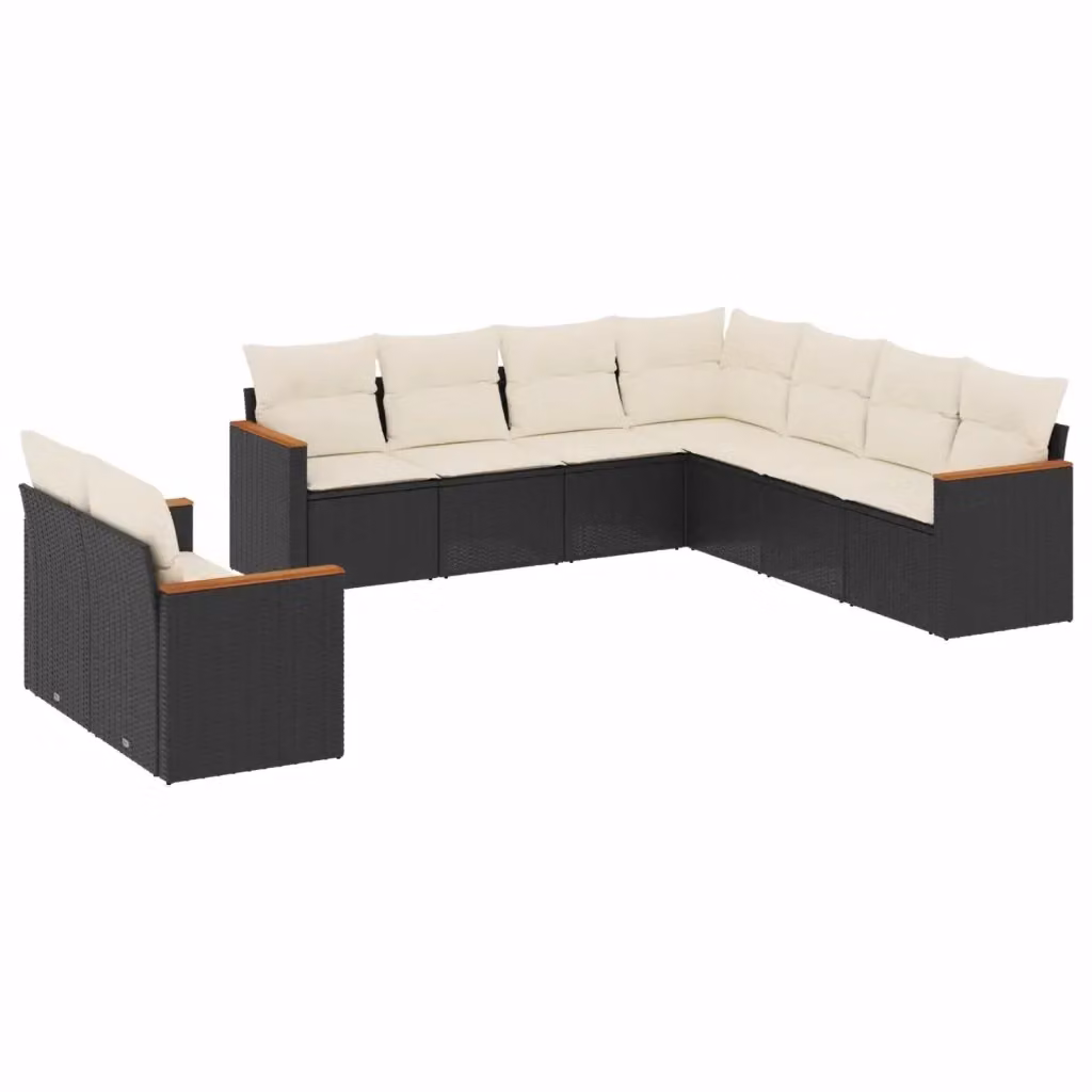 vidaXL Set Divani da Giardino 9 pz con Cuscini, Polyrattan e Acciaio Verniciato a Polvere, Nero – 2
