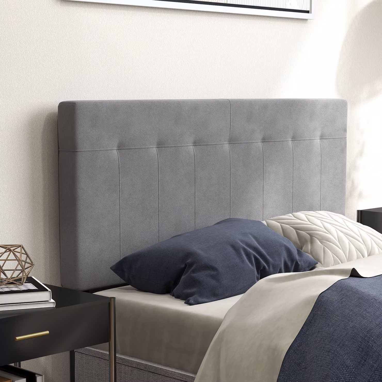 Testiera Regolabile su 3 Livelli HOMCOM in Velluto Grigio con Gambe in Metallo per Camera da Letto L: 140 cm, P: 10 cm, H: 106/116/126 cm – 2