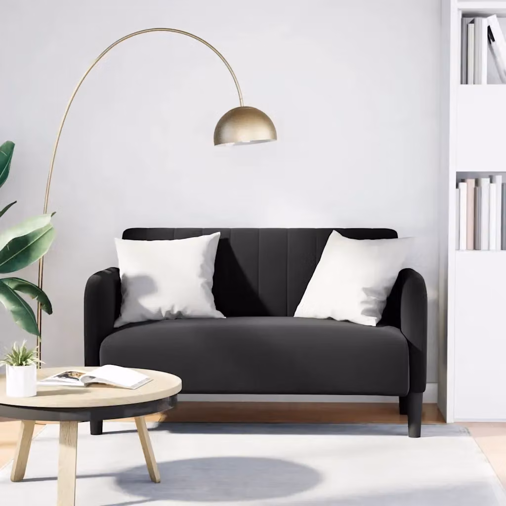 Divano moderno in velluto nero con cuscini per soggiorno DESIGN IN L: 124 cm, P: 74 cm, H: 68 cm – 2