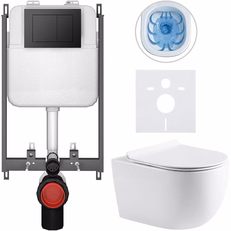 CERANO - Set WC da incasso Felci - bianco lucido - pulsante Prime/Maxio, nero - da incasso - 53x37 cm