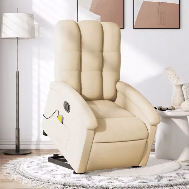 Poltrona Alzapersona Elettrica con Massaggio vidaXL in Tessuto Beige per Anziani