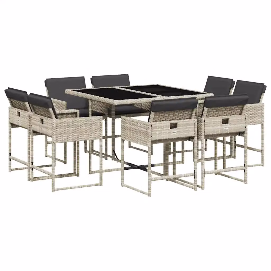 Set Pranzo da Giardino vidaXL in Polyrattan con Cuscini e Piano in Vetro, 9 Pezzi, Grigio Antracite – 2