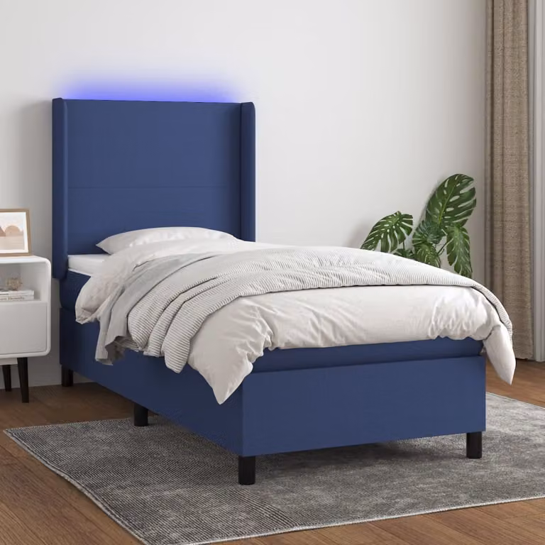 The Living Store Letto a molle con materasso e LED Blu 80x200 cm in tessuto