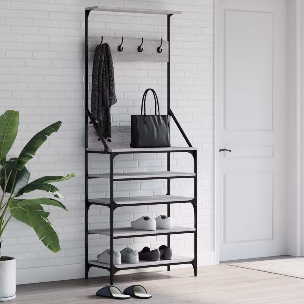 vidaXL Appendiabiti con Porta Scarpe Grigio L: 70 cm, P: 34 cm, H: 184 cm