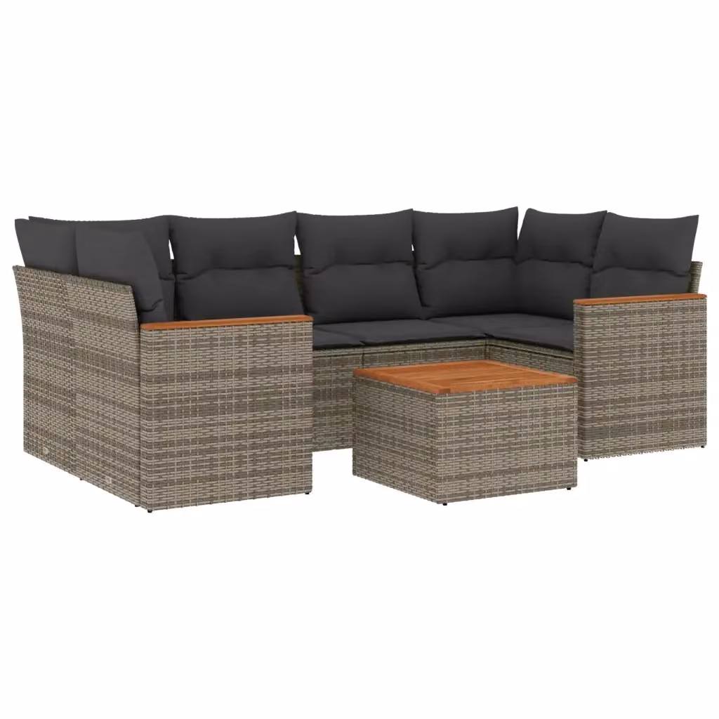 Set di divani da giardino vidaXL 7 pz in rattan con cuscini grigi e struttura in acciaio e legno di acacia – 2