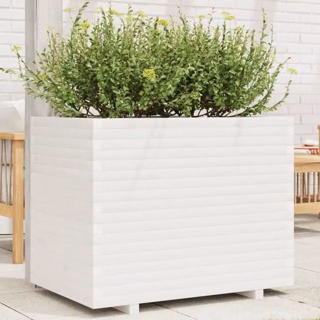Fioriera da Giardino-Vaso da Esterno Bianca 90x60x72,5cm Legno Massello di Pino
