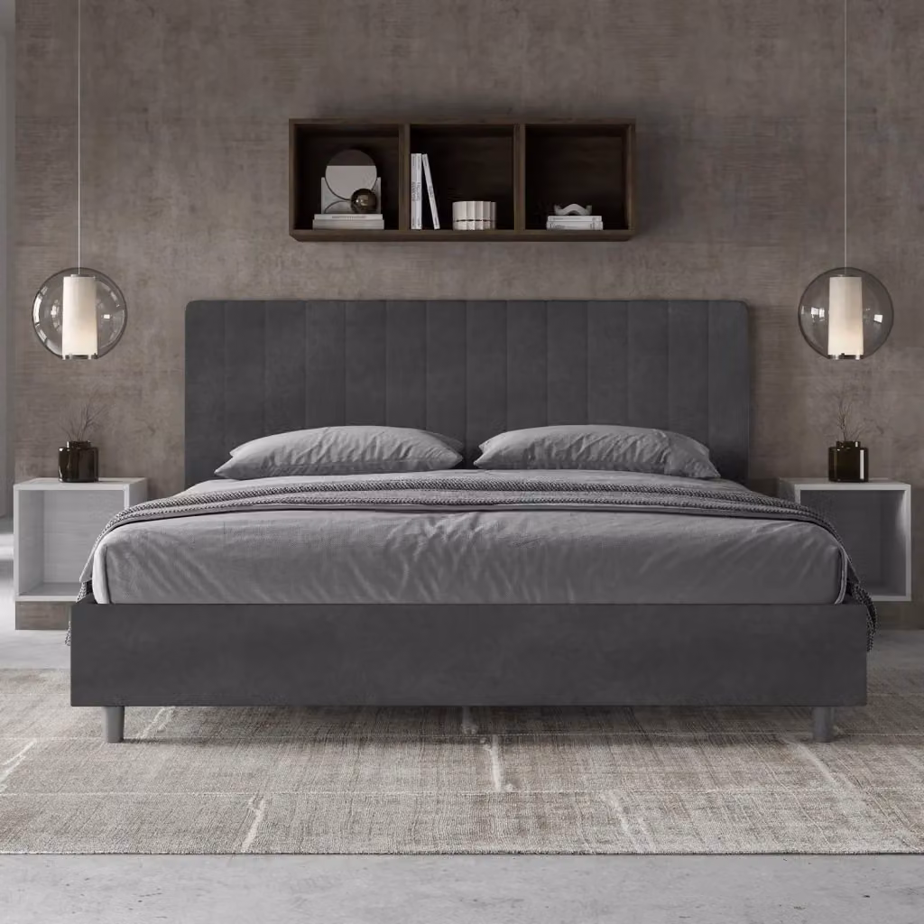 Letto Matrimoniale King Size Agueda di Giordanoshop in Microfibra Grigio L/P: 200 x 200 cm – 2