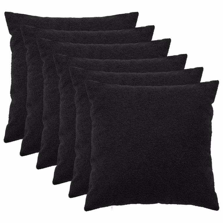 Set di 6 federe vidaXL HEERLEN in tessuto bouclé nero, L 55 x P 55 cm