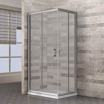Box doccia angolare Geo con doppio sistema scorrevole in vetro temperato trasparente e profili argento L 70 x P 70 x H 185 cm – 1