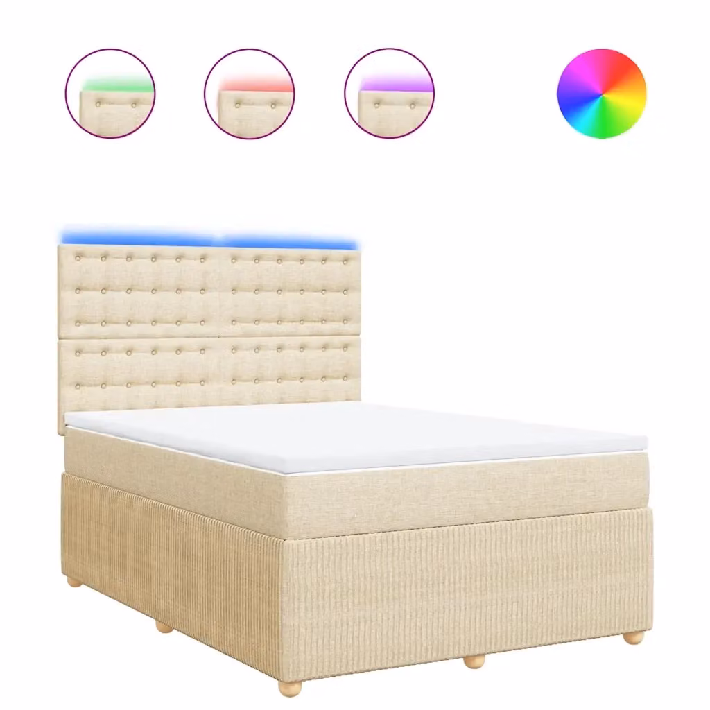vidaXL Giroletto a Molle con Materasso Ibrido in Tessuto Beige e Bianco L/P/H: 160 x 200 cm – 2