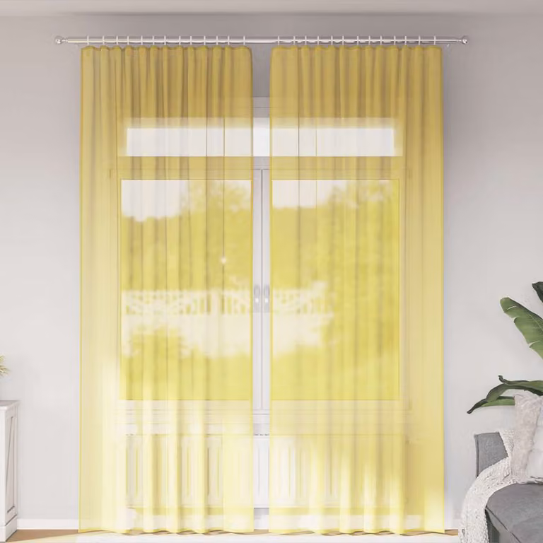 Set di 2 tende in voile semi-trasparenti vidaXL con tasche per asta, colore giallo, L: 140 cm, H: 260 cm