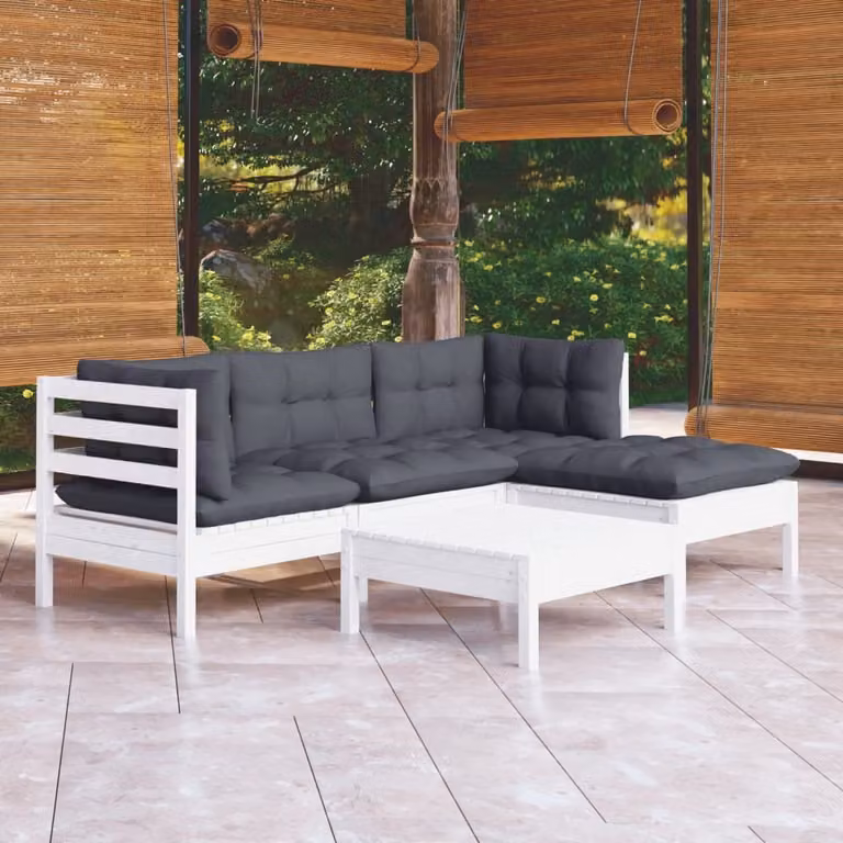 The Living Store Set da giardino 5 pezzi con cuscini in legno di pino bianco