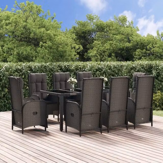 Set da pranzo da giardino vidaXL in polyrattan e legno di acacia nero con 9 pezzi – 1