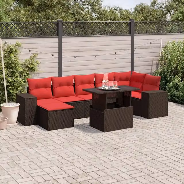 Set Divani da Giardino 8 pz con Cuscini Marrone in Polyrattan 3269324