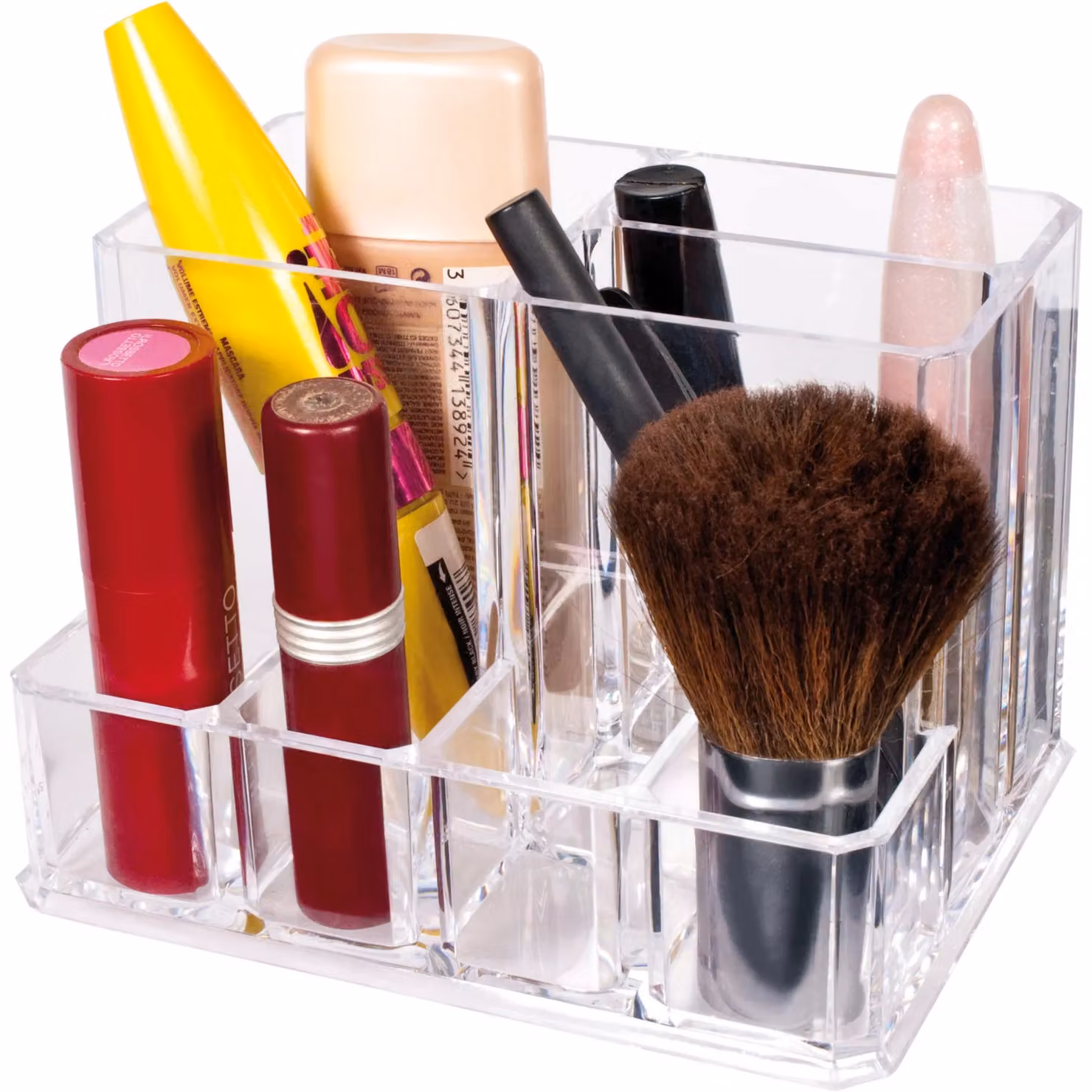 Portacosmetici trasparente Vestiamo Casa con 7 posti in plastica, H 9,5 cm x L 13,5 cm x P 10 cm